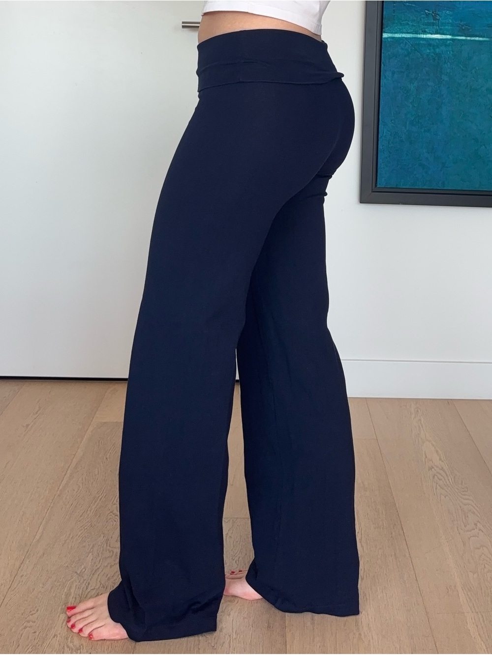 Navy Blue Wide Leg Foldover Pants